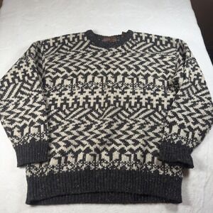 Authentic Issue Sweater Mens XL Gray Fair Isle Wool Blend Crewneck Pullover Knit